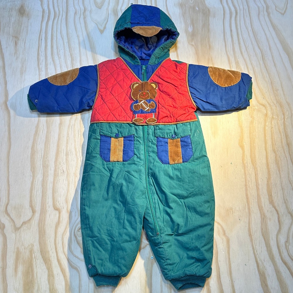 Skyline Vintage Toddler Snowsuit Multicolor Teddy Bear Corduroy Size 18M